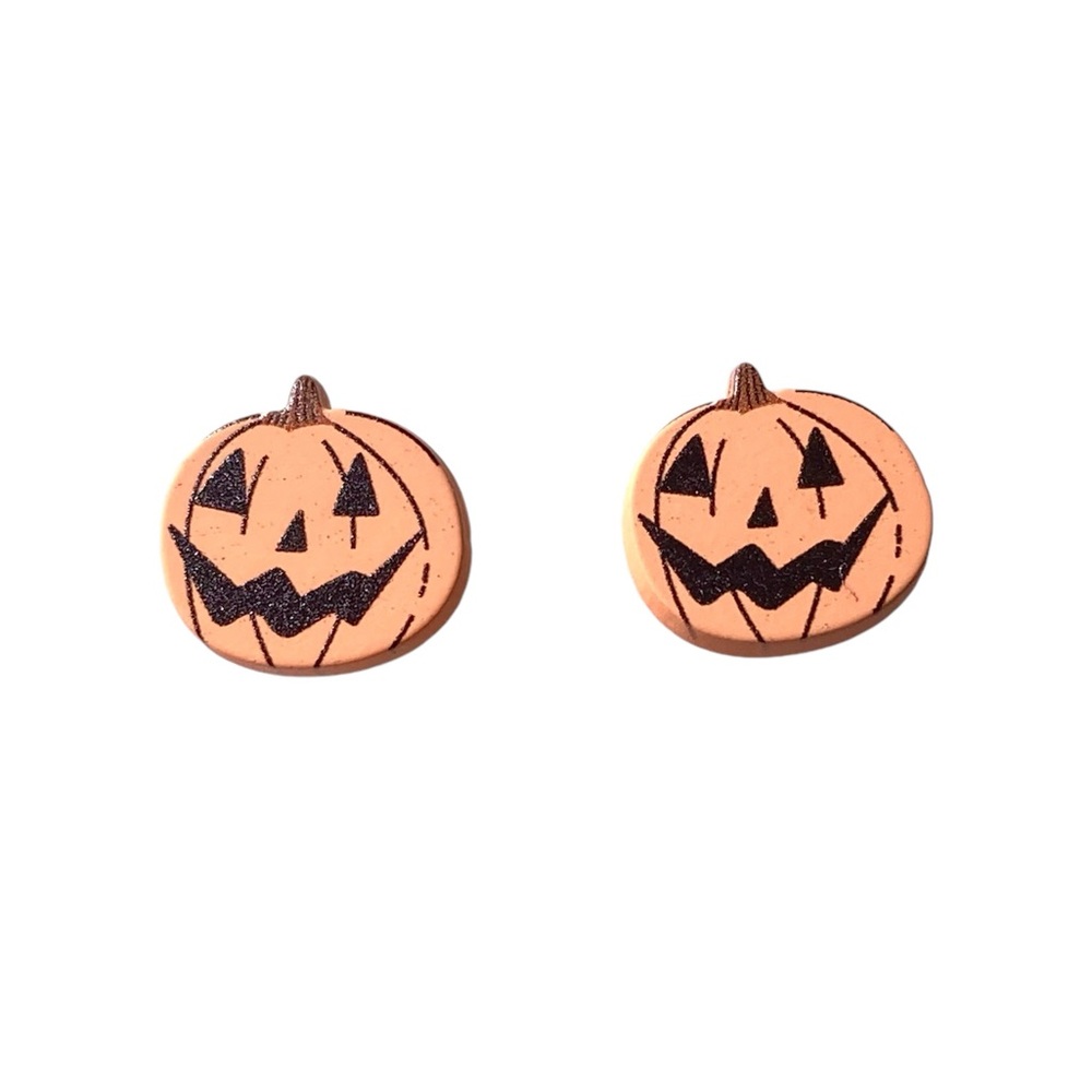 Orange Pumpkin Jack O Lantern Halloween Stud Earrings